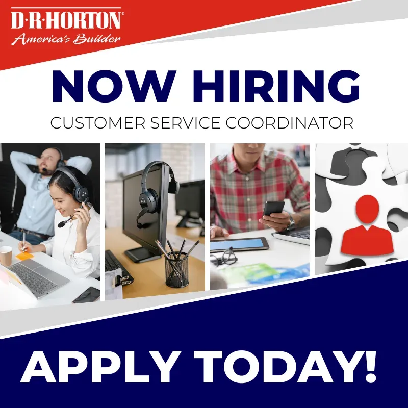 D.R. Horton "Now Hiring" recruitment graphic