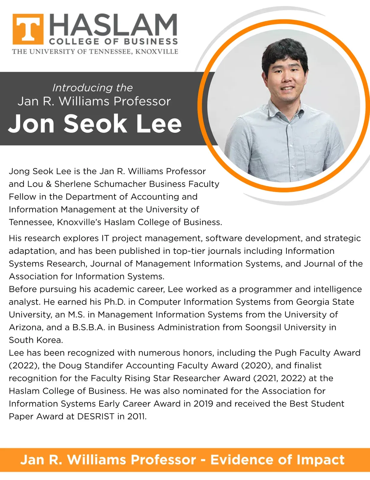 Endowed professorship announcement introducing a named faculty chair