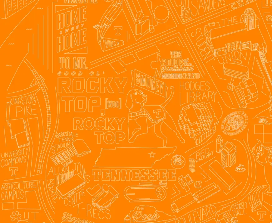 Hand-illustrated map of the University of Tennessee campus